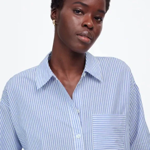 Madewell Poplin Side-Panel Shirt
Double Weave Blue and White Stripe
Size Large - Picture 5 of 6